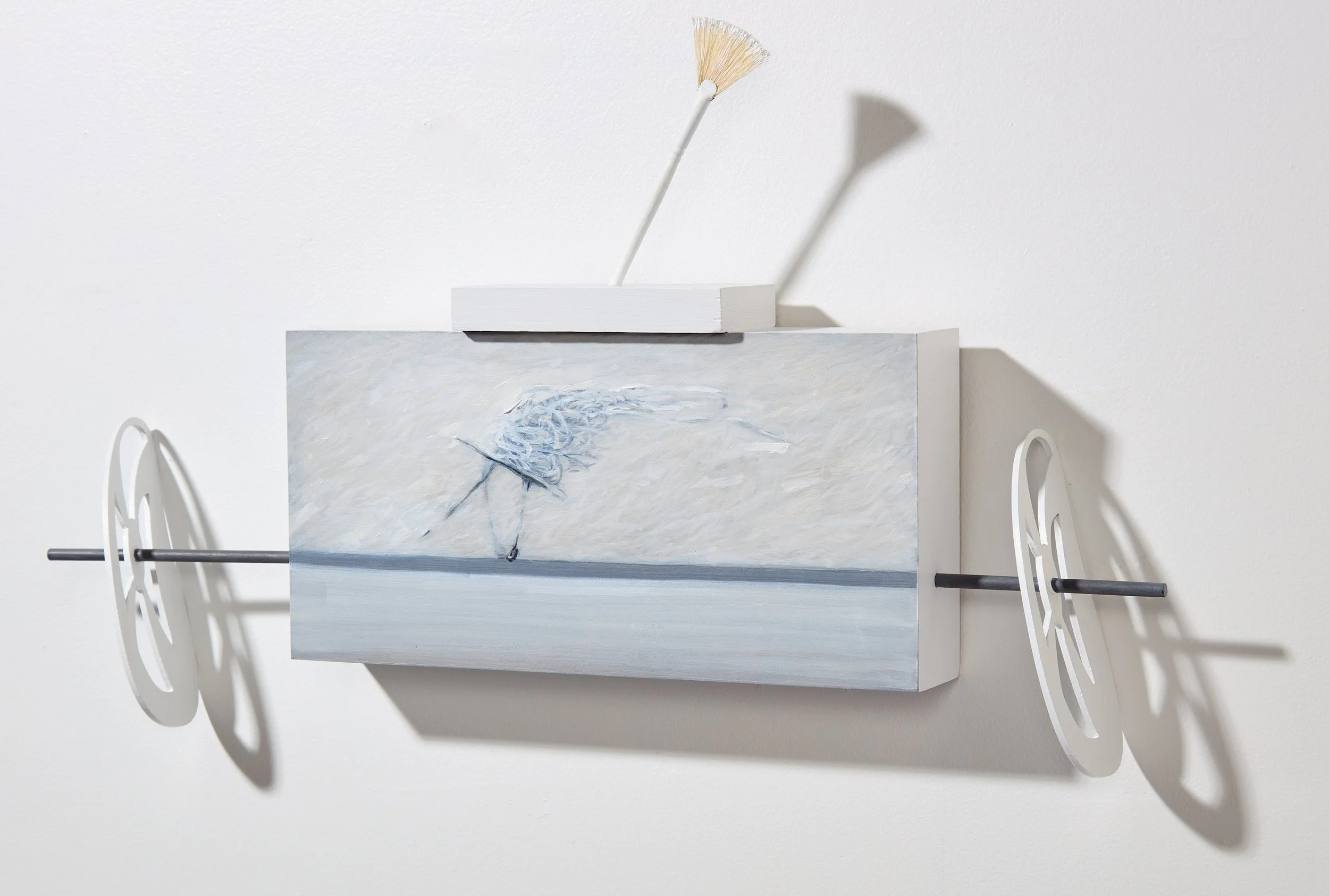 'Whiplash', painting, quarter view, 21" x 11" x 4", oil on wood + brush 2026