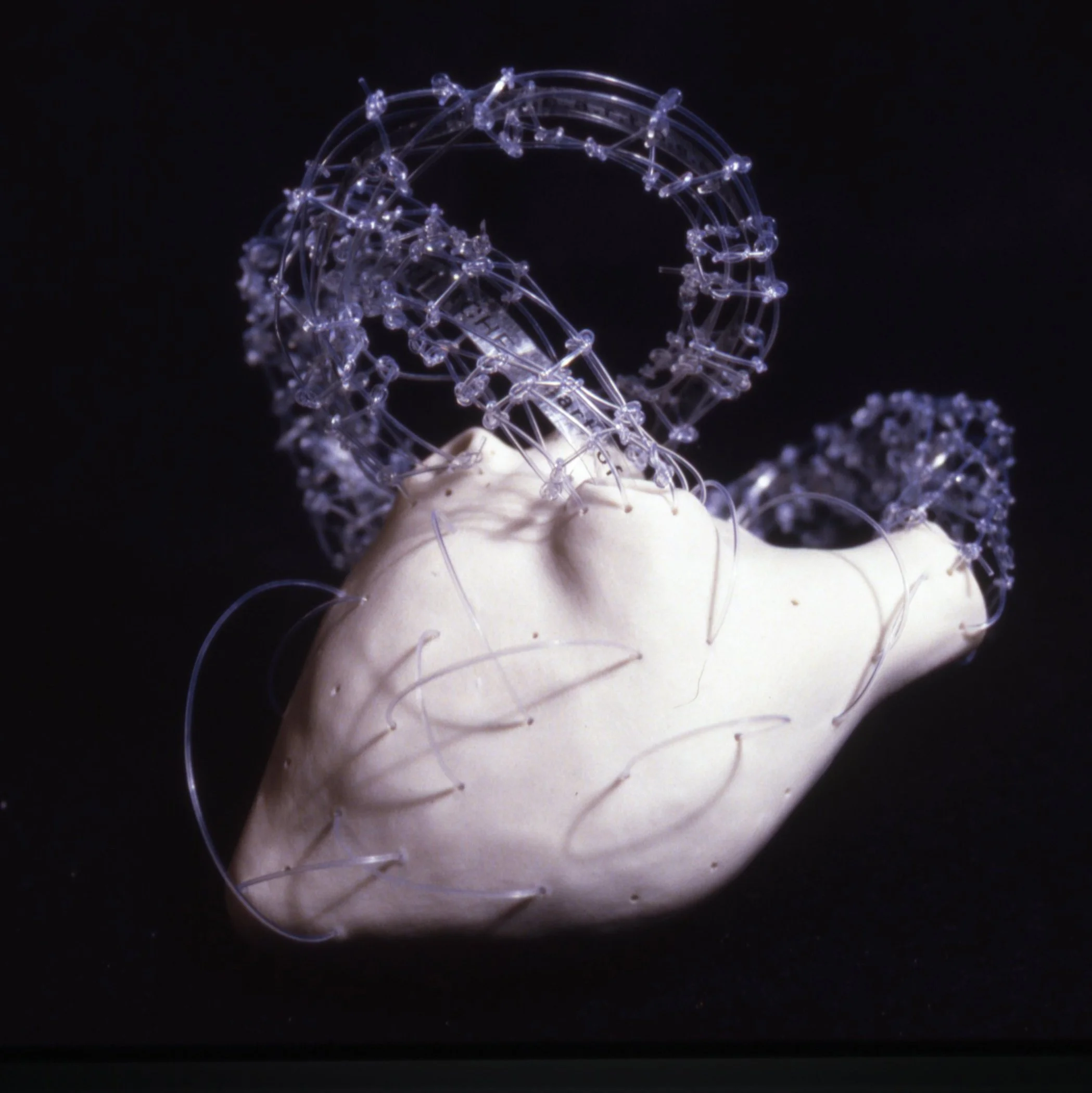 'Rhetoric', porcelain heart, nylon, 5" x 4" x 5"