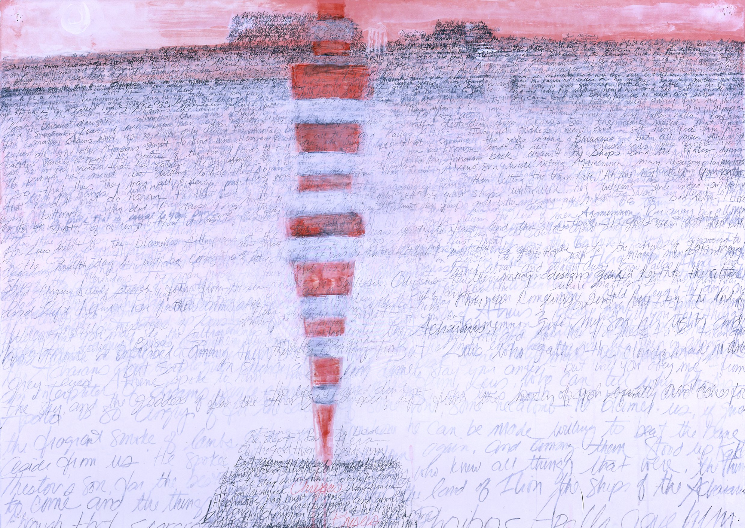 The Iliad, Book One    'Helen, Chryseis and Briseis',  mixed media on paper, 40” x 30”  ©2001