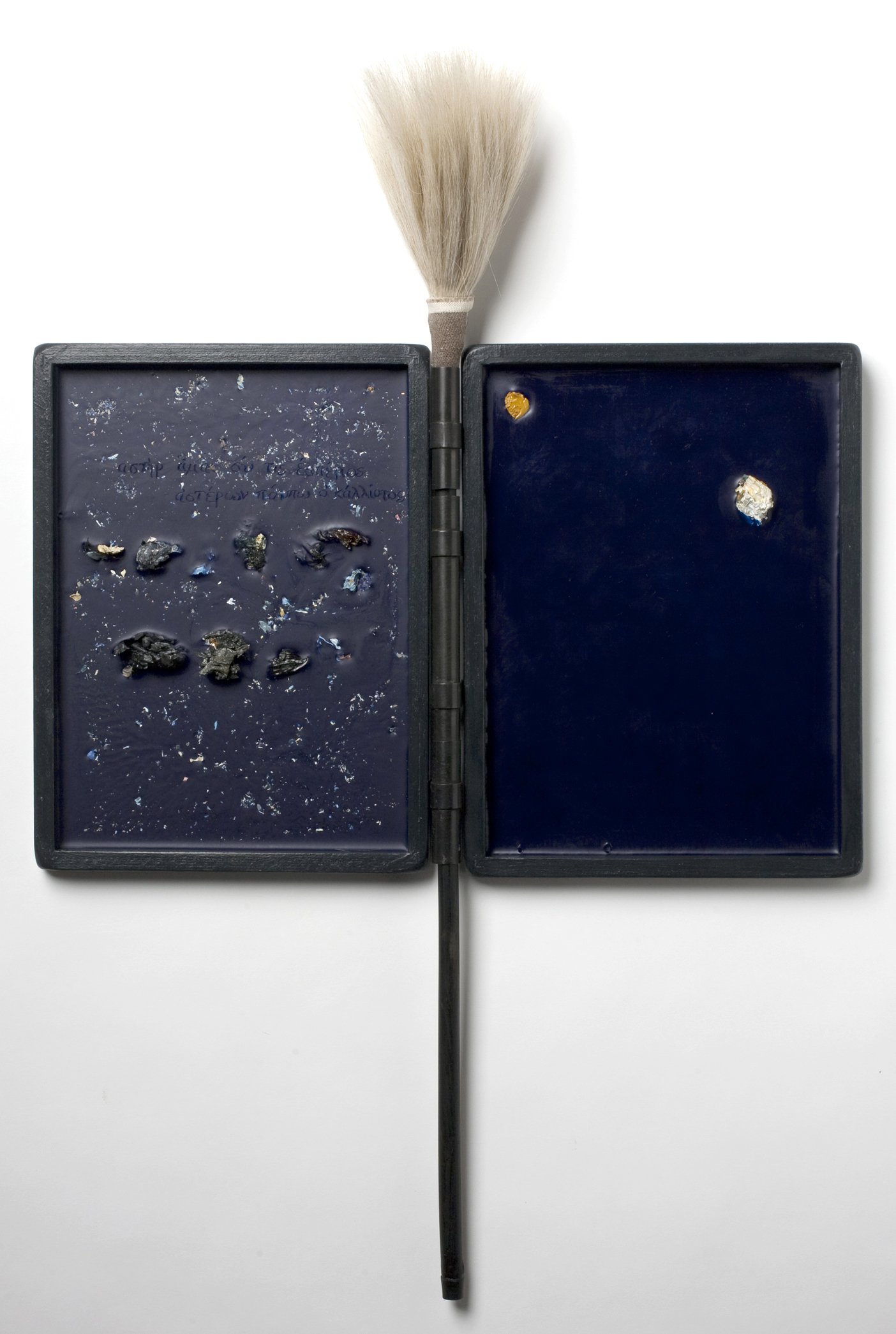 'Fragment 104B'
"You are, I think, an evening star, the fairest of all stars."                                                                                 

diptych 28" x 18.5", 2003-2011, encaustic wax, palette paint fragments on wood, metal hin