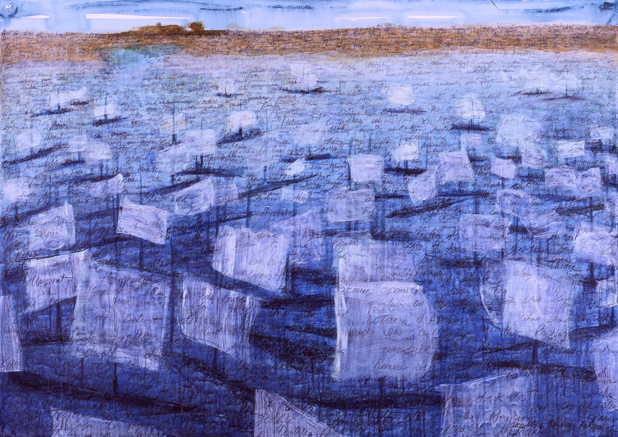 The Iliad, Book Two    'The Catalog of Ships', mixed media on paper, 40” x 30”  ©2001