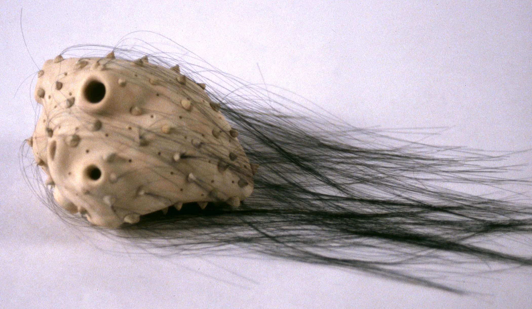 'Medusa', porcelain heart, hair, 7" x 5" x 4"