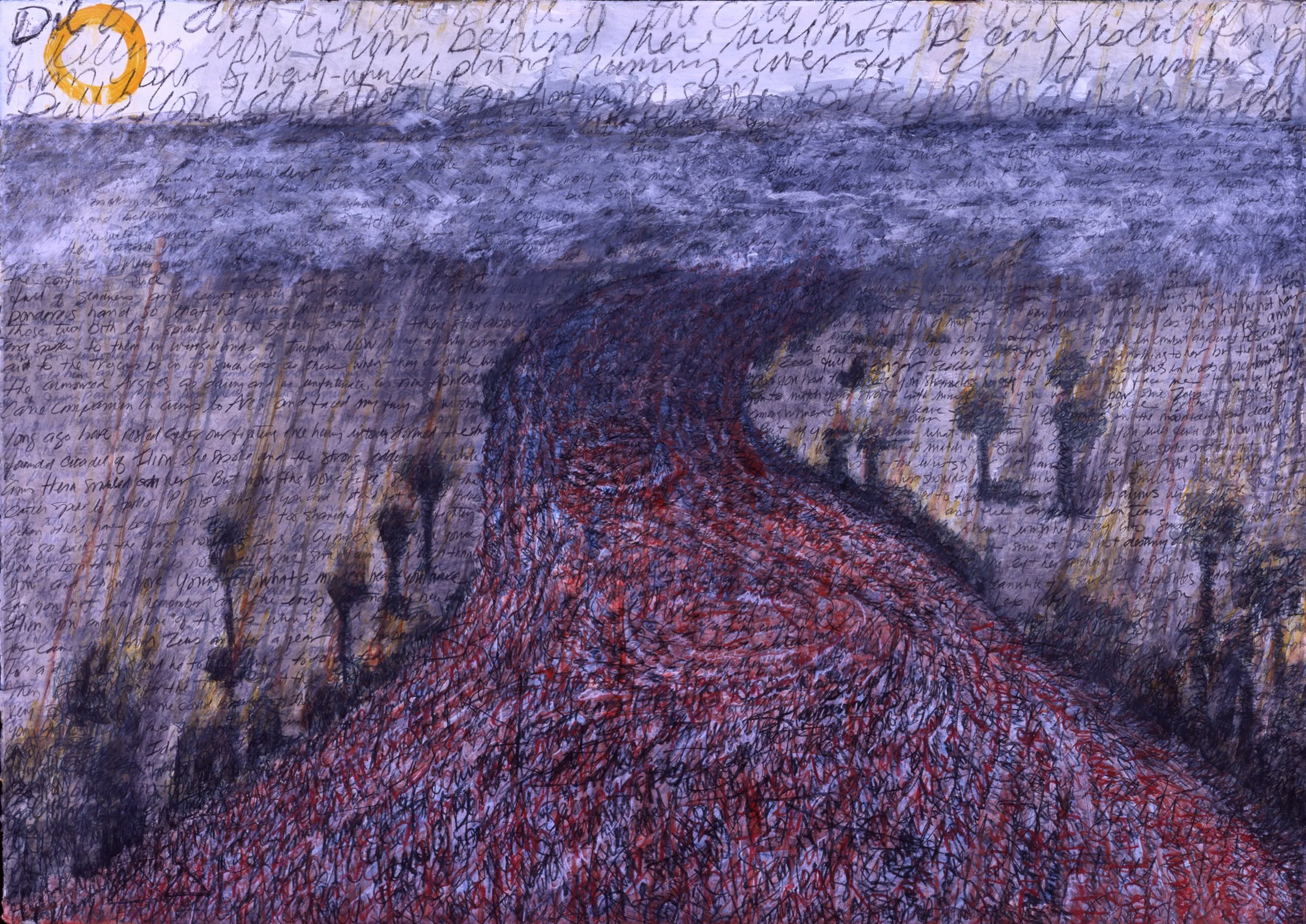 The Iliad, Book Twenty-One   'Achilleus Battles the River God',  mixed media on paper, 40”x 30”, 2002