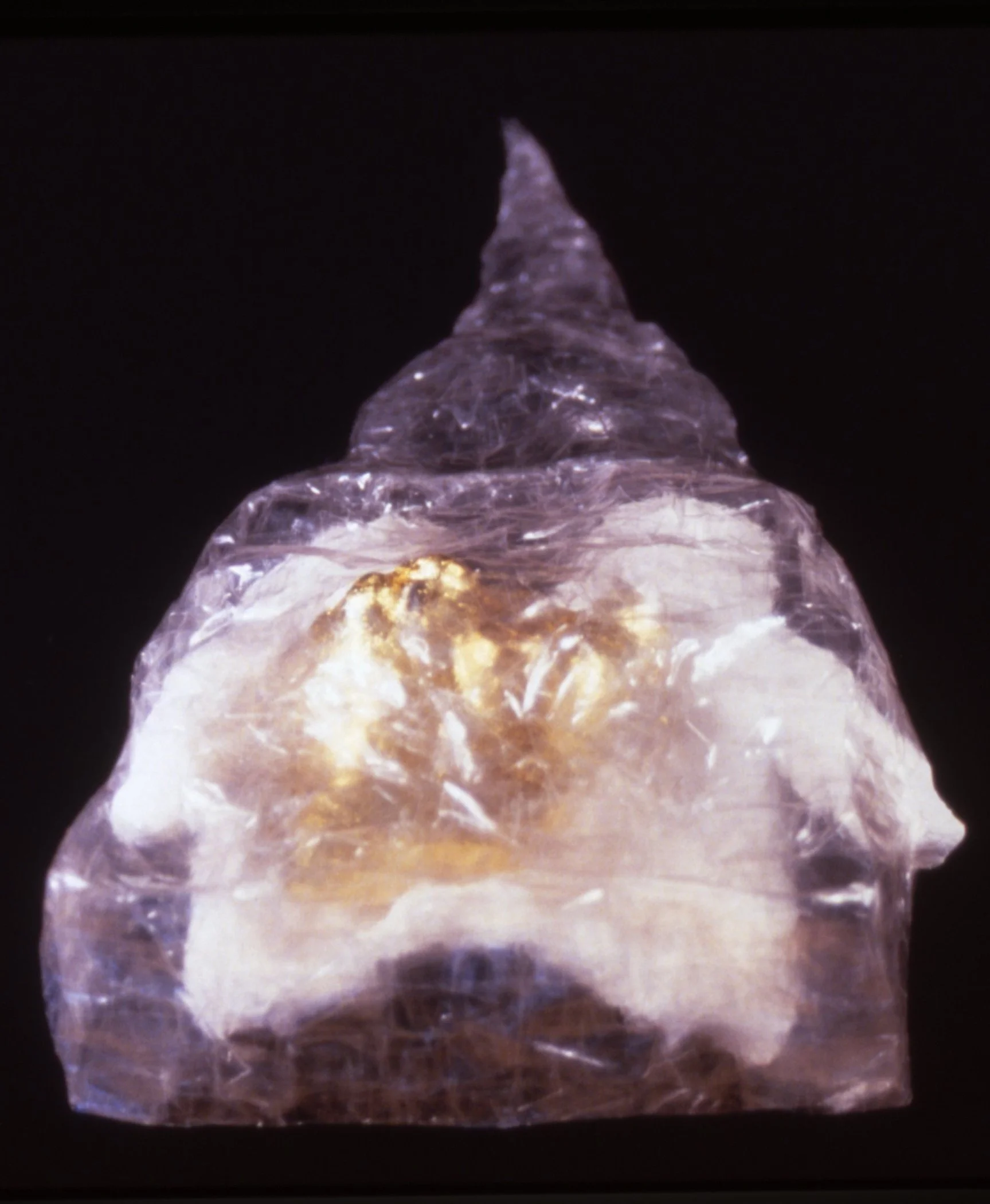 'Gift', gold leaf porcelain heart, hand casting, scotch tape, 9" x 7" x 12"