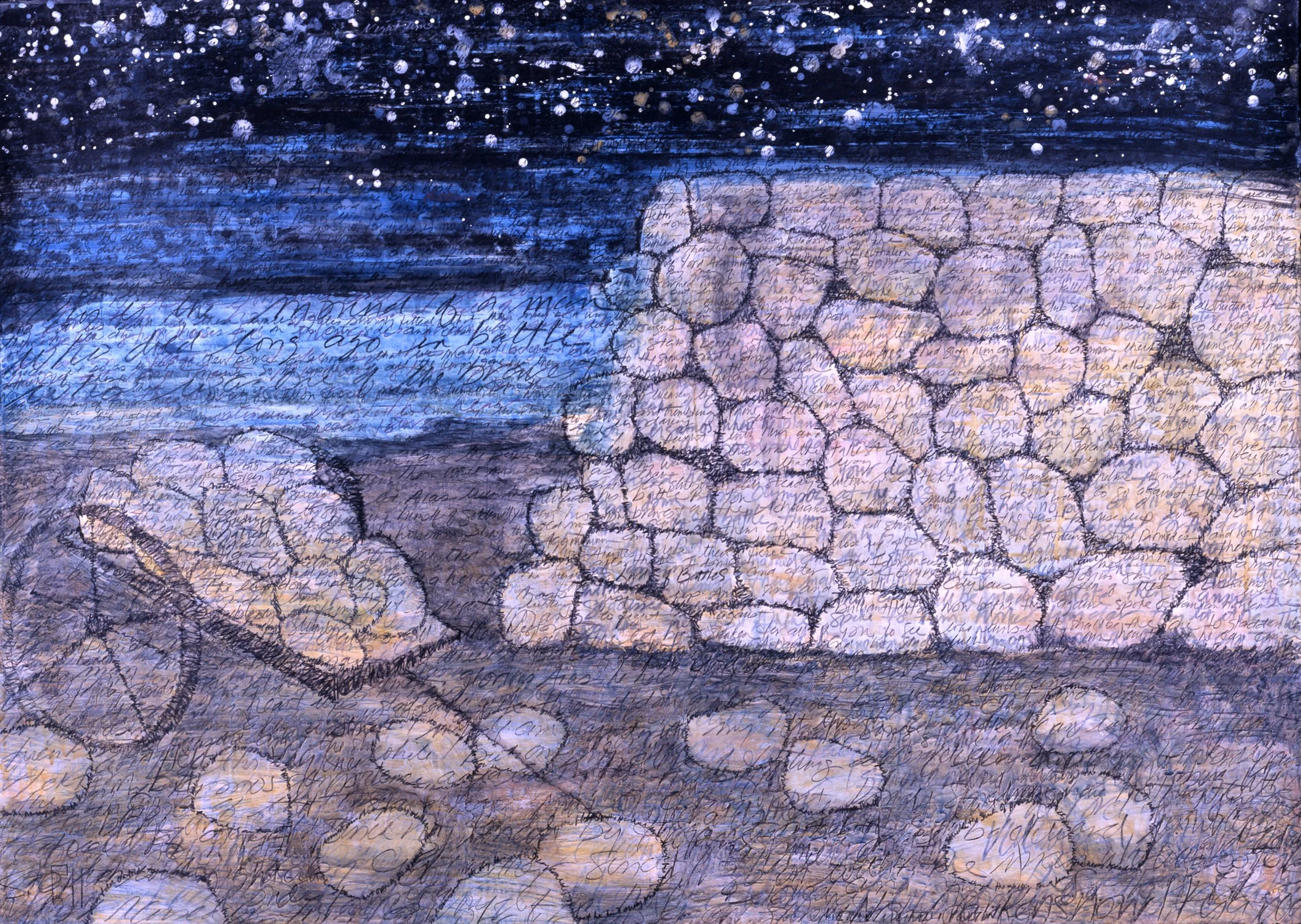 The Iliad, Book Seven  'Building of the Achaian Wall', mixed media on paper, 40”x 30”, 2002