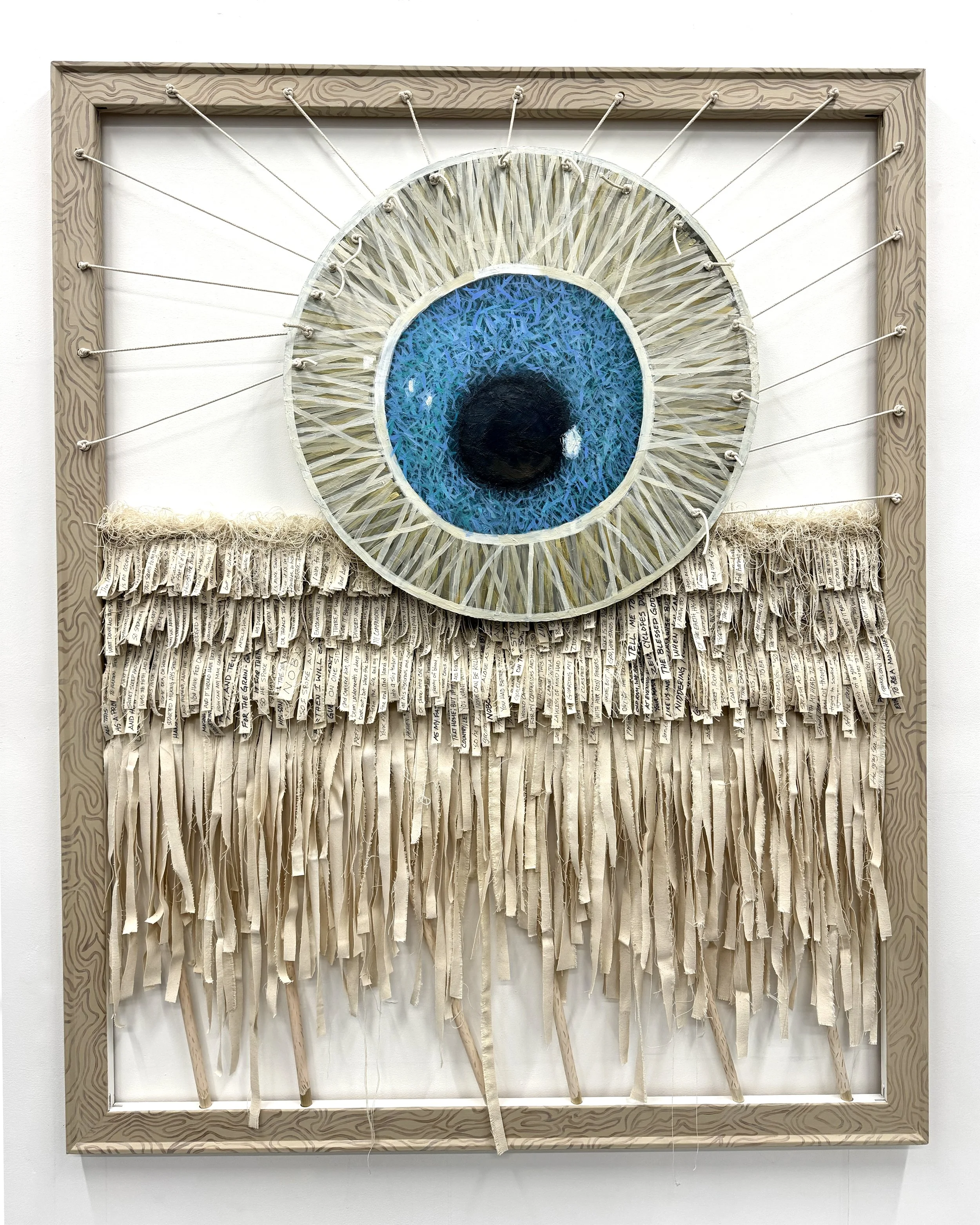 Homer's Odyssey painting series, Book 9, 'Being Someone + No One', oil on wood, canvas, rope, 48"h x 60"w, 2017-2026