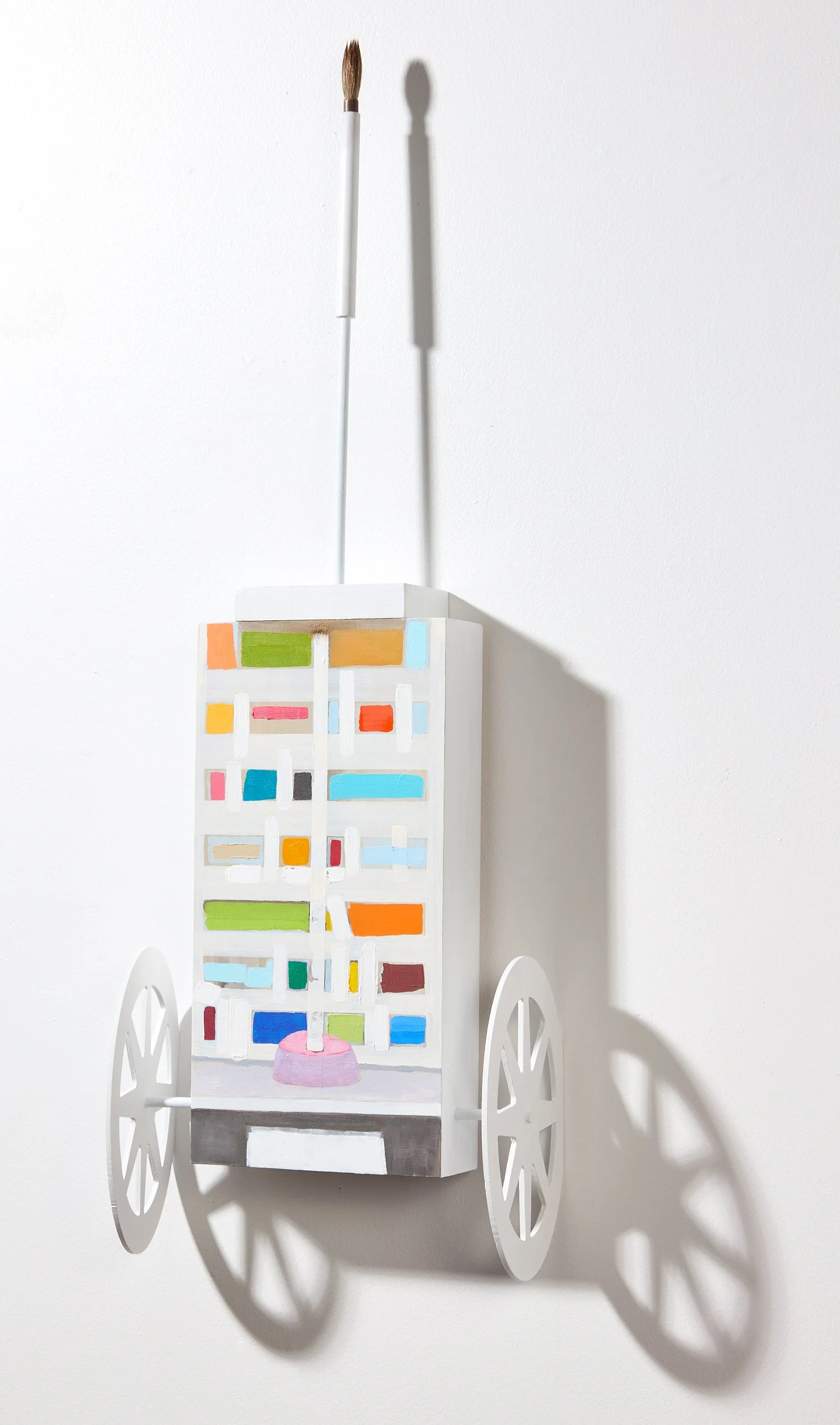 'Up', painting, quarter view, 9" x 28" x 4.5", oil on wood + brush, 2026