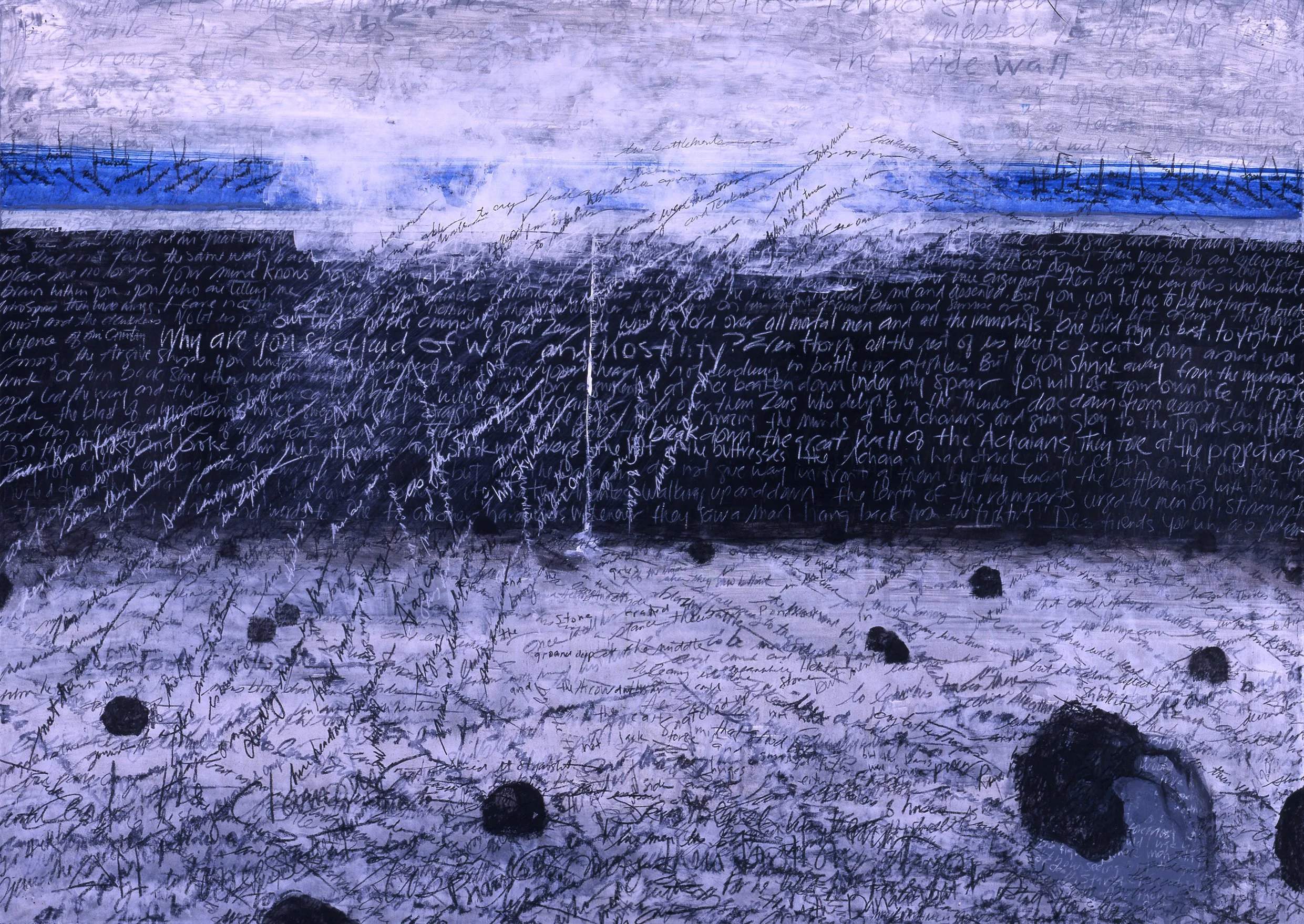 The Iliad, Book Twelve   'Hektor breaks the Achaian Wall', mixed media on paper, 40”x 30”, 2002