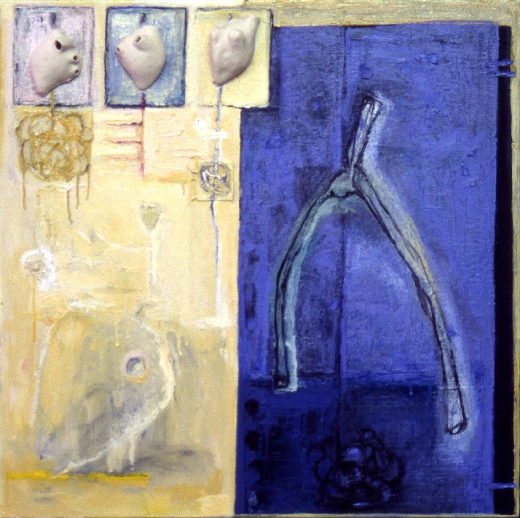 'Three Fates, 28" x 28", oil, wax, porcelain on canvas, 1998 (private collection)
