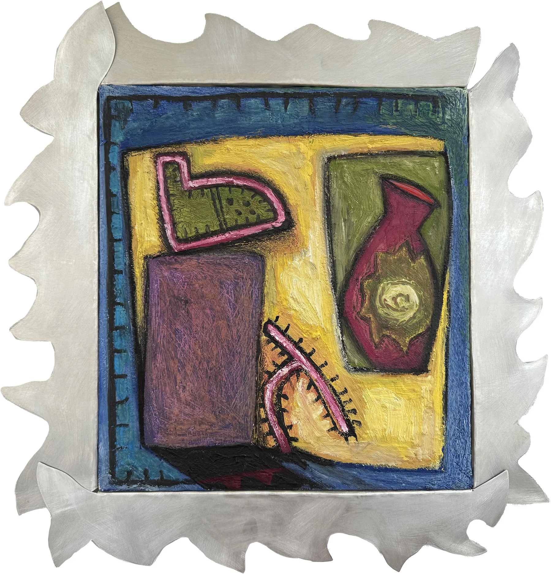 'Dilly Dally', 11" x 12", encaustic on canvas, handmade aluminum frame, 1993