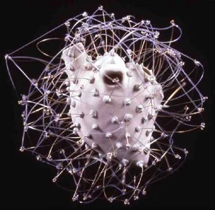 'Arachne', porcelain heart, wire, filament, 7" x 6" x 6"