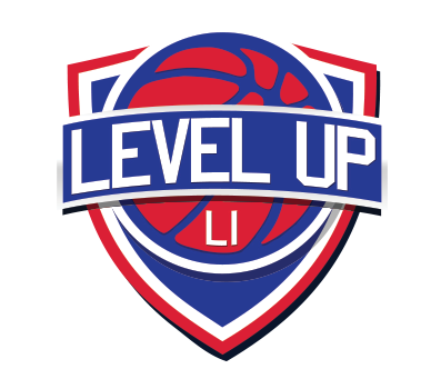Basketball-themed logo with the text 'LEVEL UP LI' on a shield-shaped background.