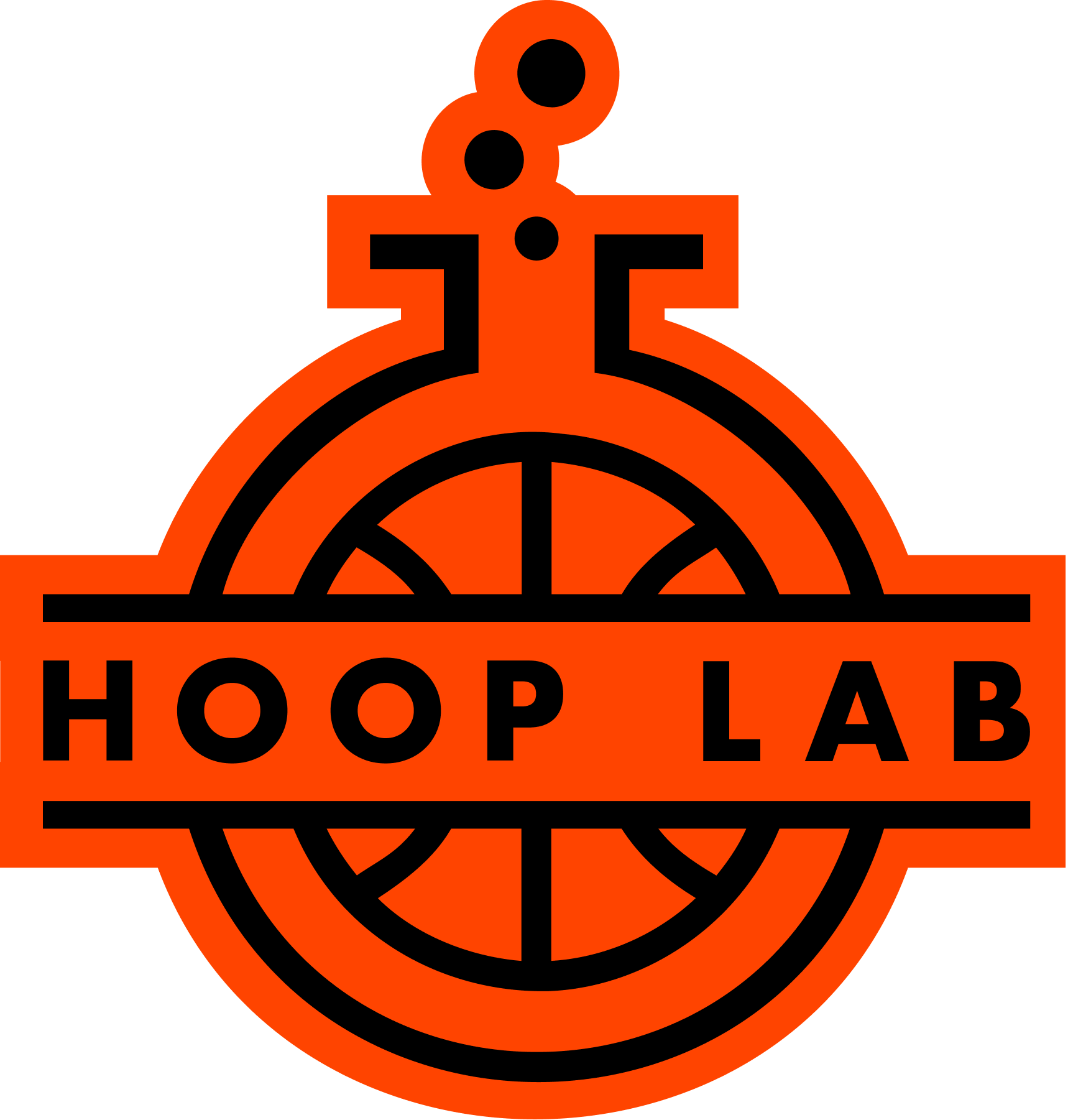 Orange logo with a graphic of a laboratory flask and the text 'HOOP LAB' in black.