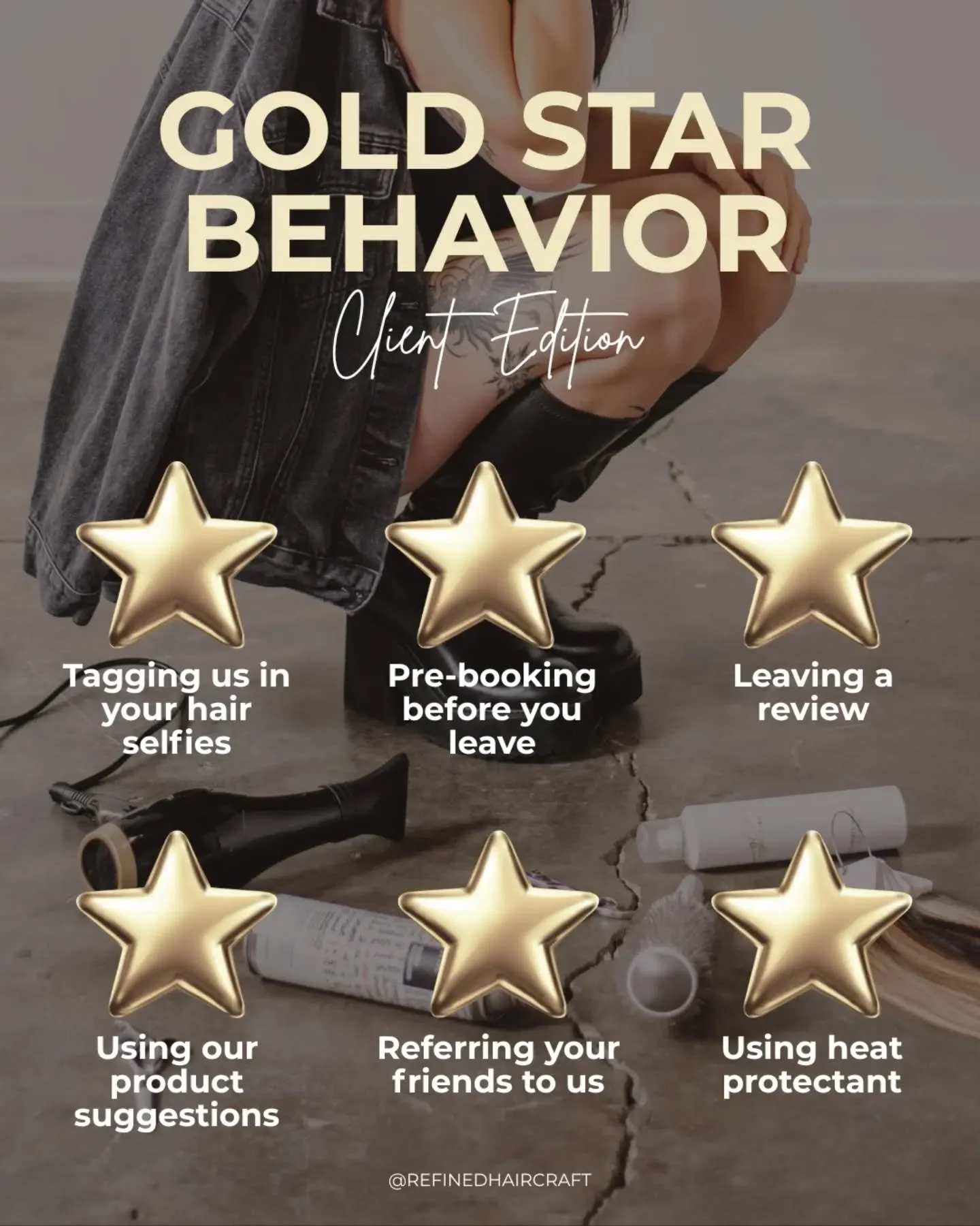⭐️ GOLD STAR BEHAVIOUR ⭐️ (client edition)

If you do any of these&hellip; know that we love and appreciate you for it so much!

It really is the little things your stylists love seeing and hearing that mean the world to us. ❤️ 🥹