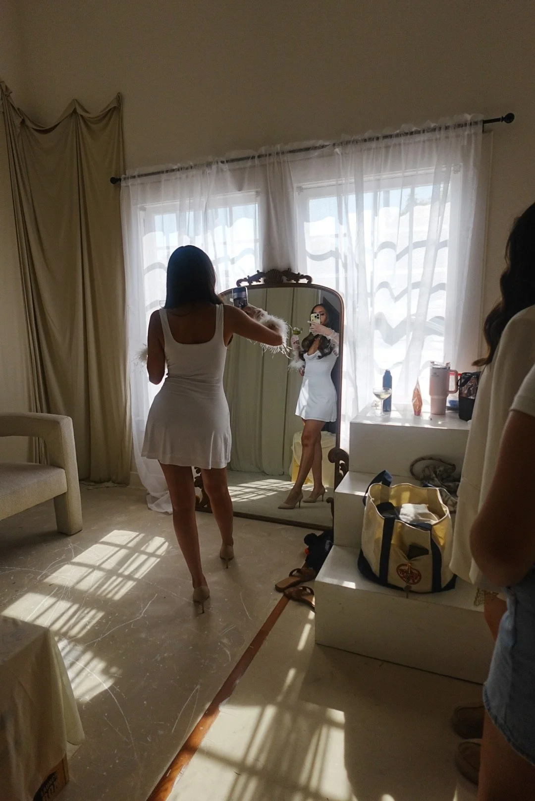 Client preparing for appointment at Los Altos hair extension salon