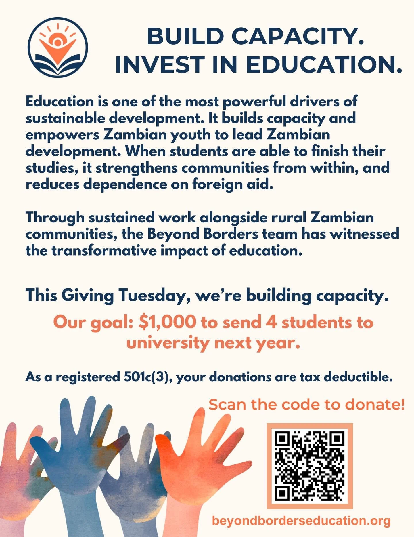 Let&rsquo;s build capacity together this Giving Tuesday!

We&rsquo;re raising $1,000 to send 4 students to university ~ an investment that strengthens communities and reduces reliance on foreign aid.

Give what you can. Share if you can. 💙📘

Link i