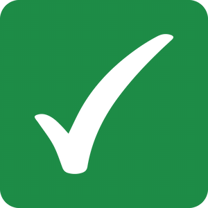 Green background with a black check mark in the center.