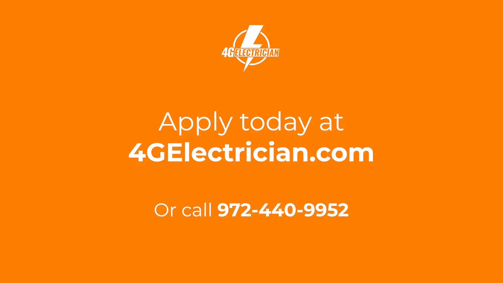 Orange advertisement with white text promoting job applications at 4GElectrician.com and a phone number.