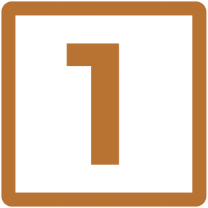 A number one displayed on a wooden square sign with a black background.