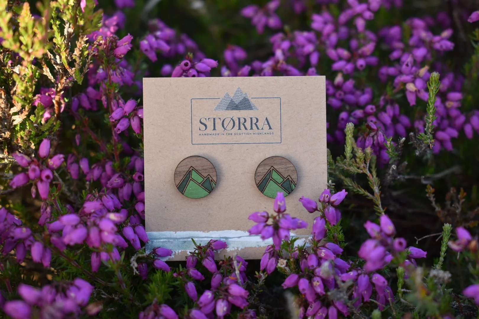 Mountain Earrings Minimalistic Design Handpainted Scottish Wooden Earrings