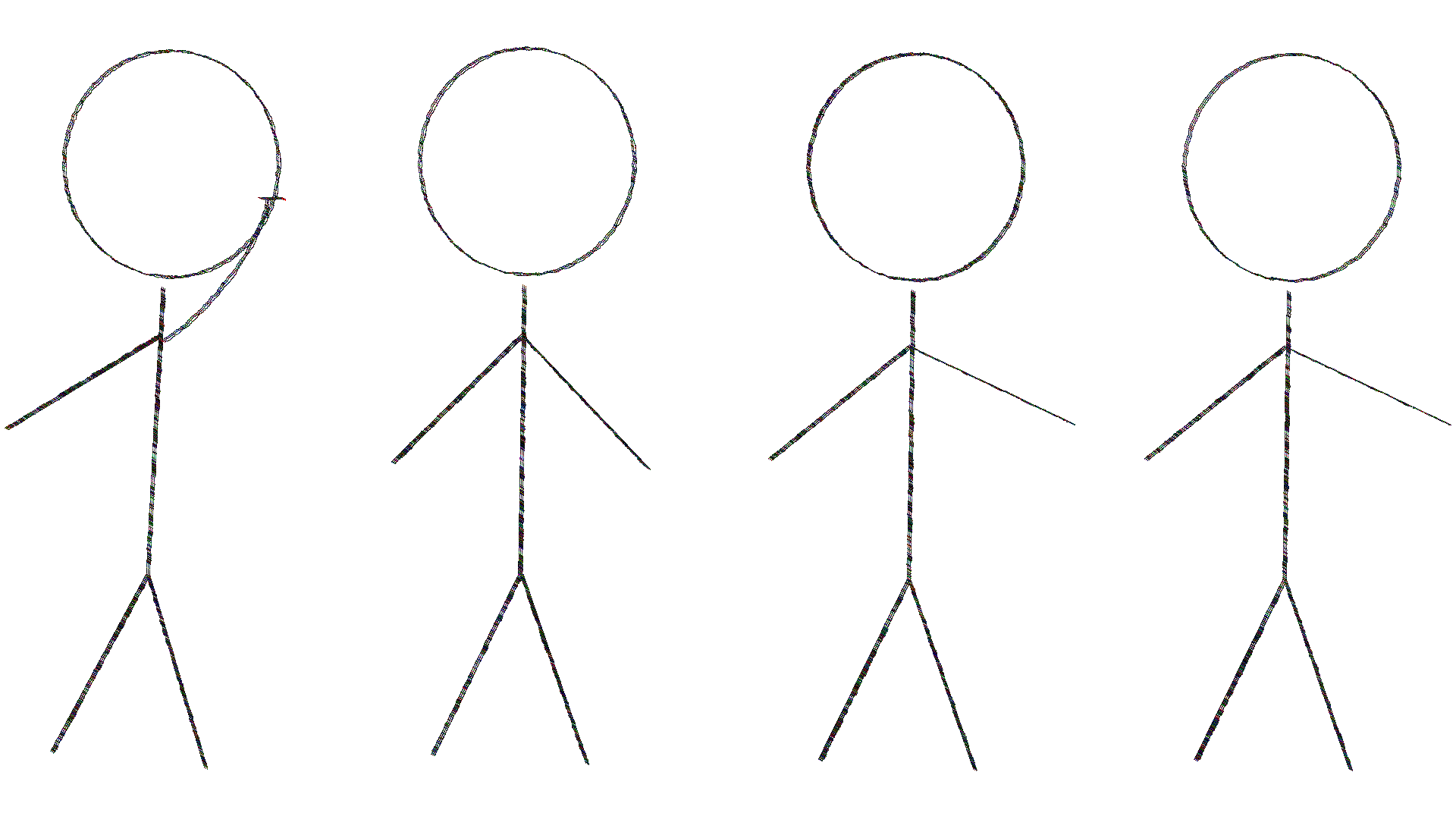 Illustration of five stick figures holding balloons with strings.
