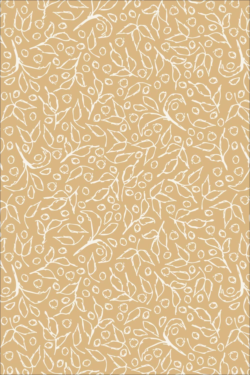 Antique ivory and gold Botanical Toss pattern with small hand-drawn leaves, stems and botanical details.