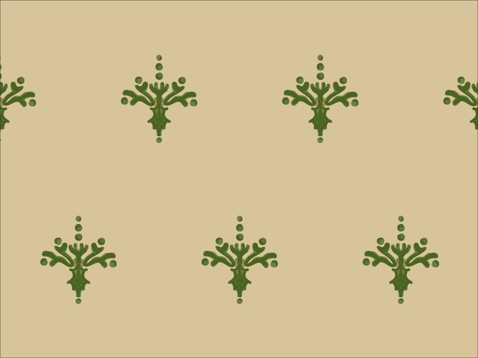 Symmetric pattern of greenery sprig motifs on a warm winter gold background.