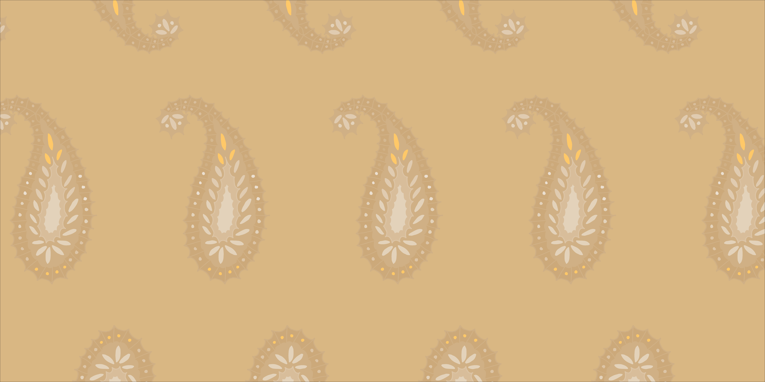 Gold hand-drawn paisleys in repeating layout, elegant heritage-inspired background by Raspberry Tapestry