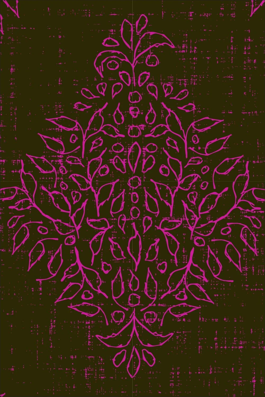 Fuchsia Quiet Garden Damask pattern on deep olive green from the Grove Vine collection.