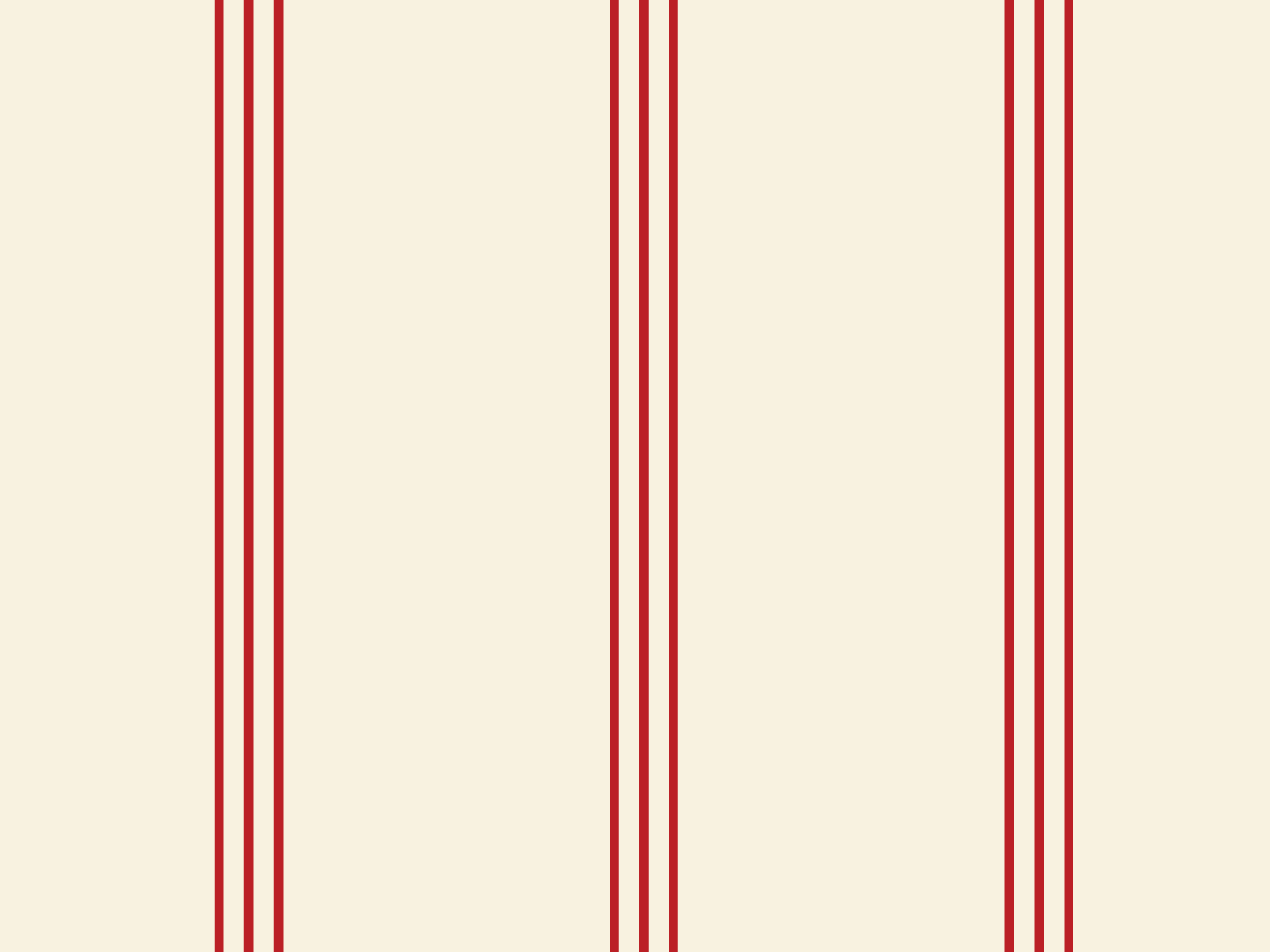 Classic narrow red triple stripes on a warm cream background.