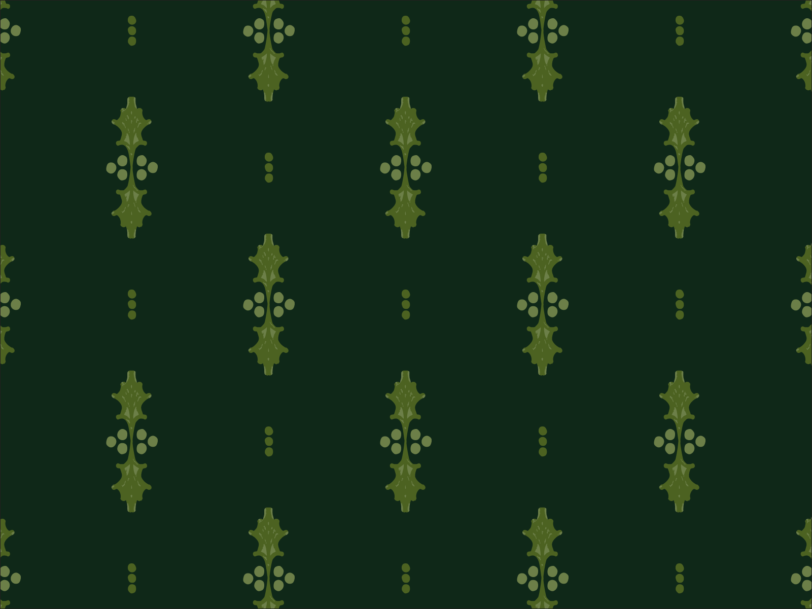 A vertical green holly stripe pattern with dots on a dark evergreen background.