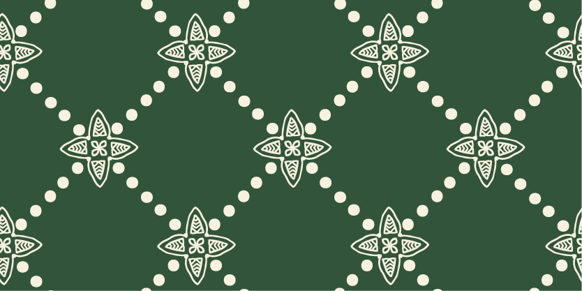 Ivory dotted foil diagonal design on emerald green in a traditional Christmas style.