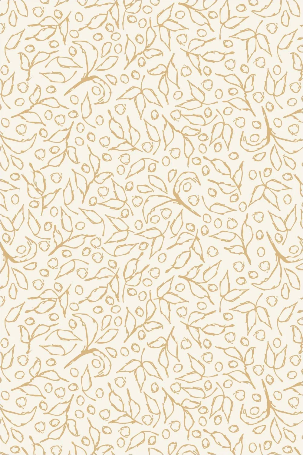 Gold Botanical Toss pattern on antique ivory from the Grove Vine collection.