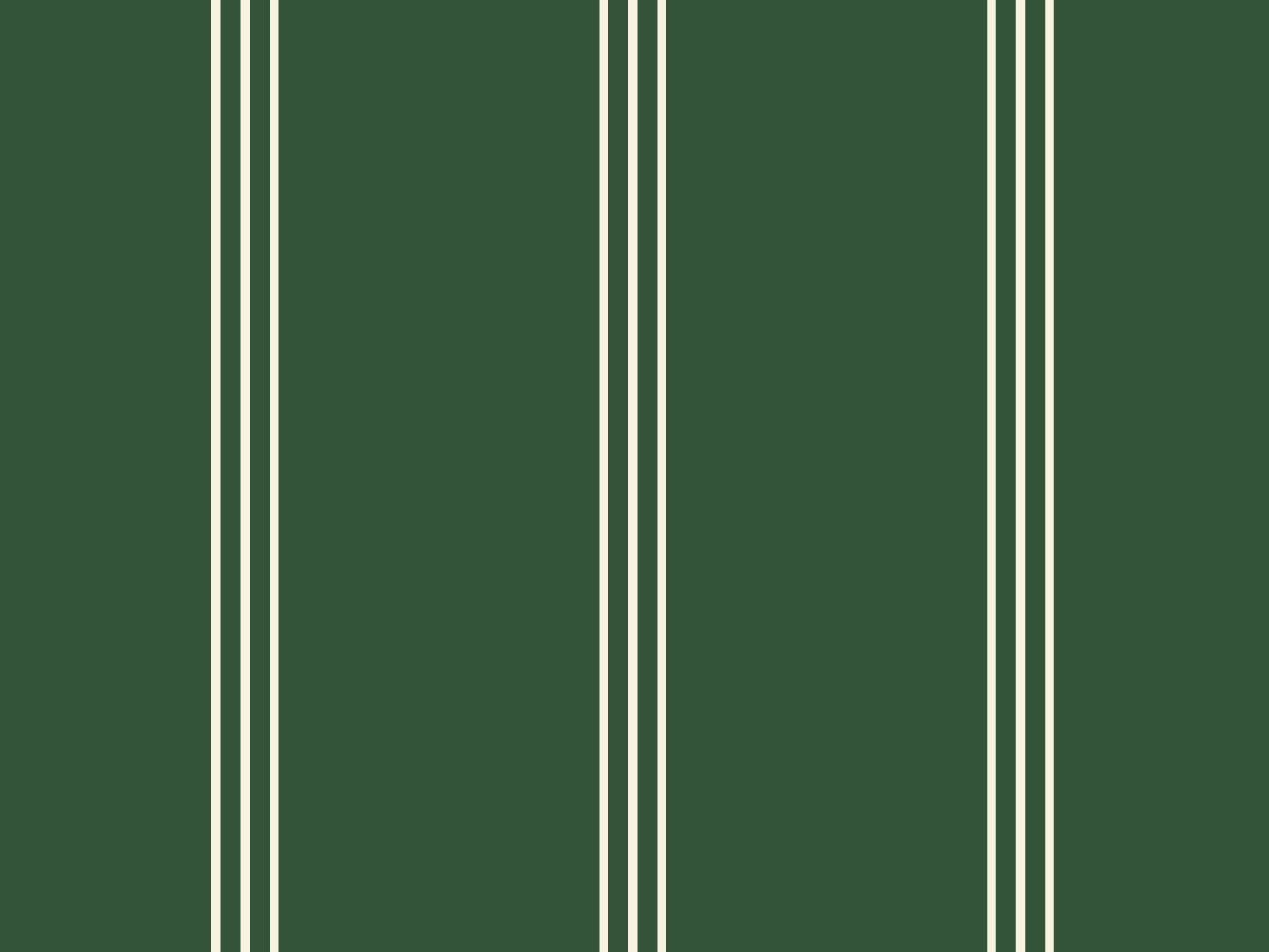 Classic narrow cream triple stripes on a dark evergreen background.