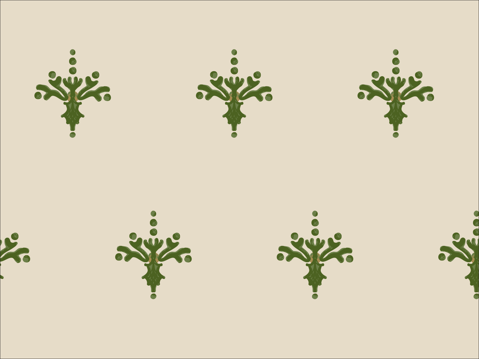 Symmetric pattern of greenery sprig motifs on a antique cream background.