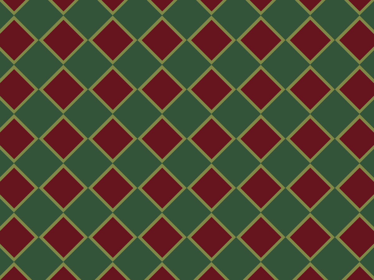 Red and dark green diamond grid pattern outlined with muted antique gold.