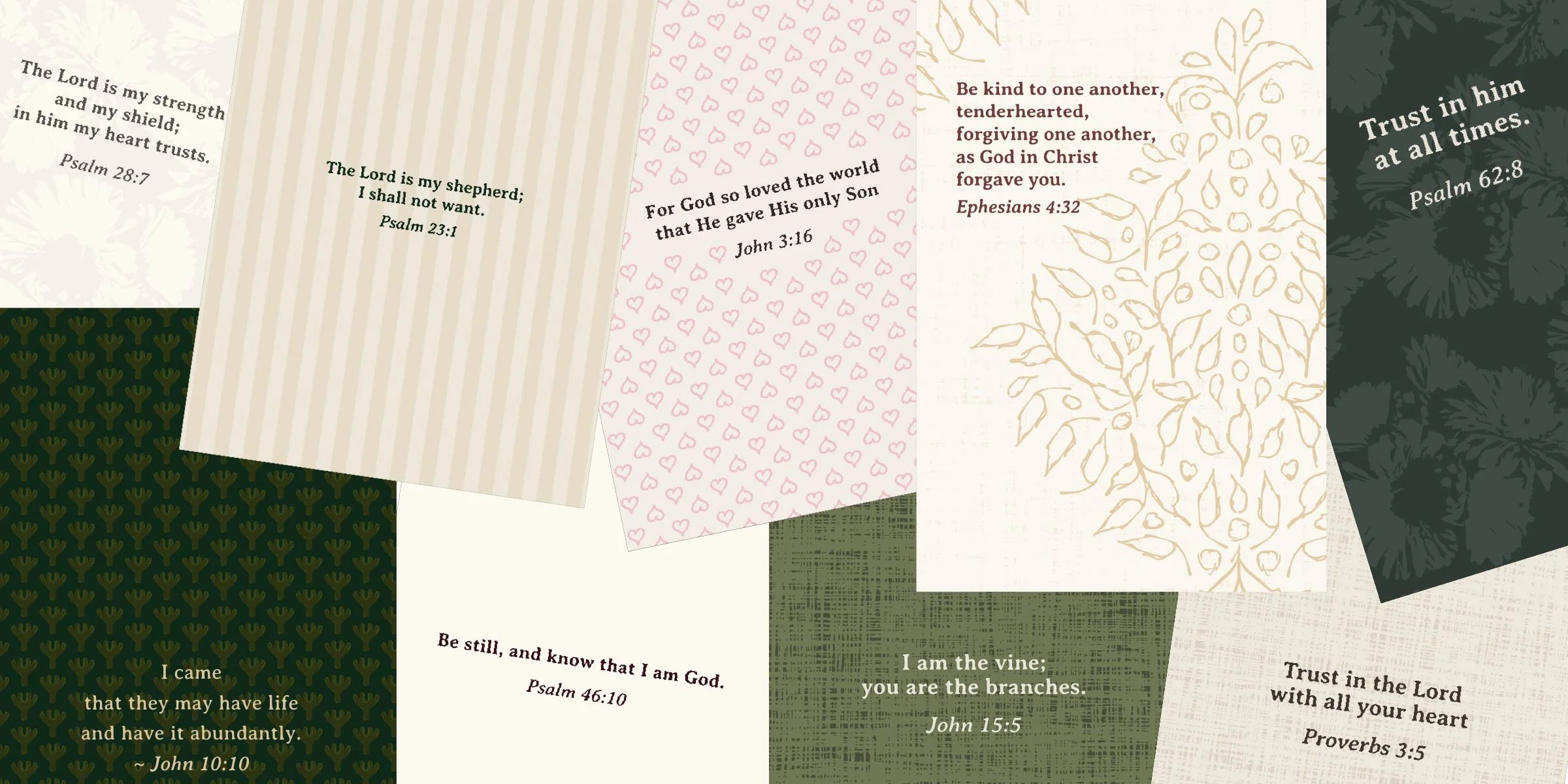 Collage of Raspberry Tapestry Scripture phone wallpapers featuring Bible verses with florals, stripes, hearts, textured patterns, and rich neutral colors.