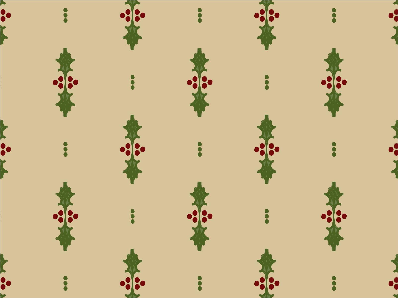 Holly Stripes with red berries, and small green dots on a winter wheat gold background.