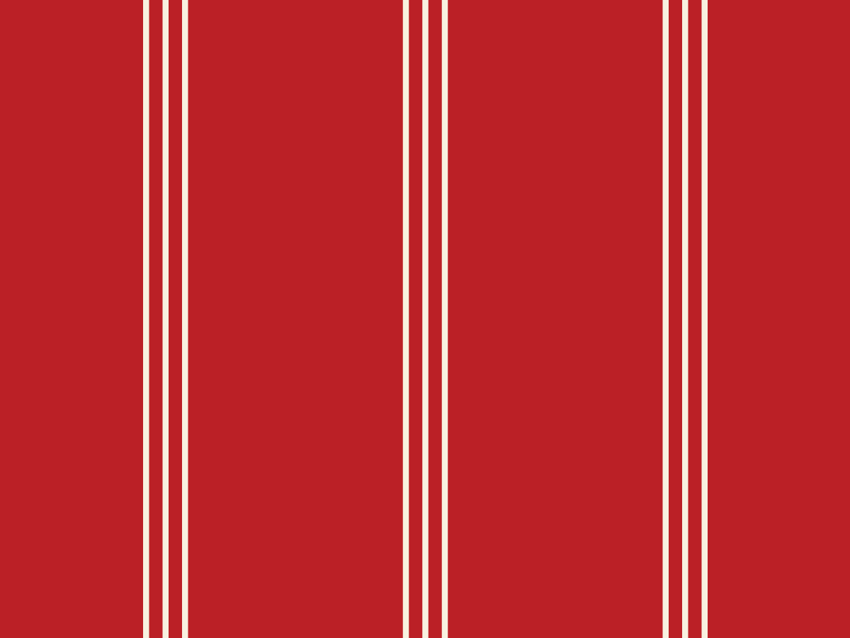 Classic narrow cream triple stripes on a bright red background.