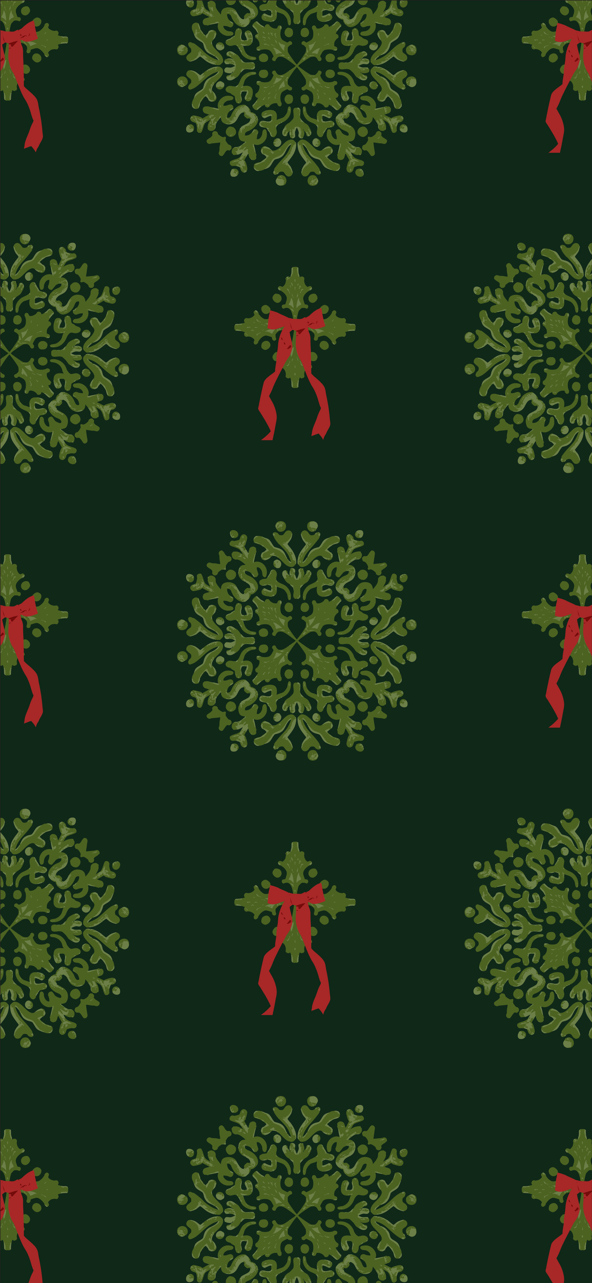 Ribboned Greenery Medallion Damask patterned cell phone wallpaper.