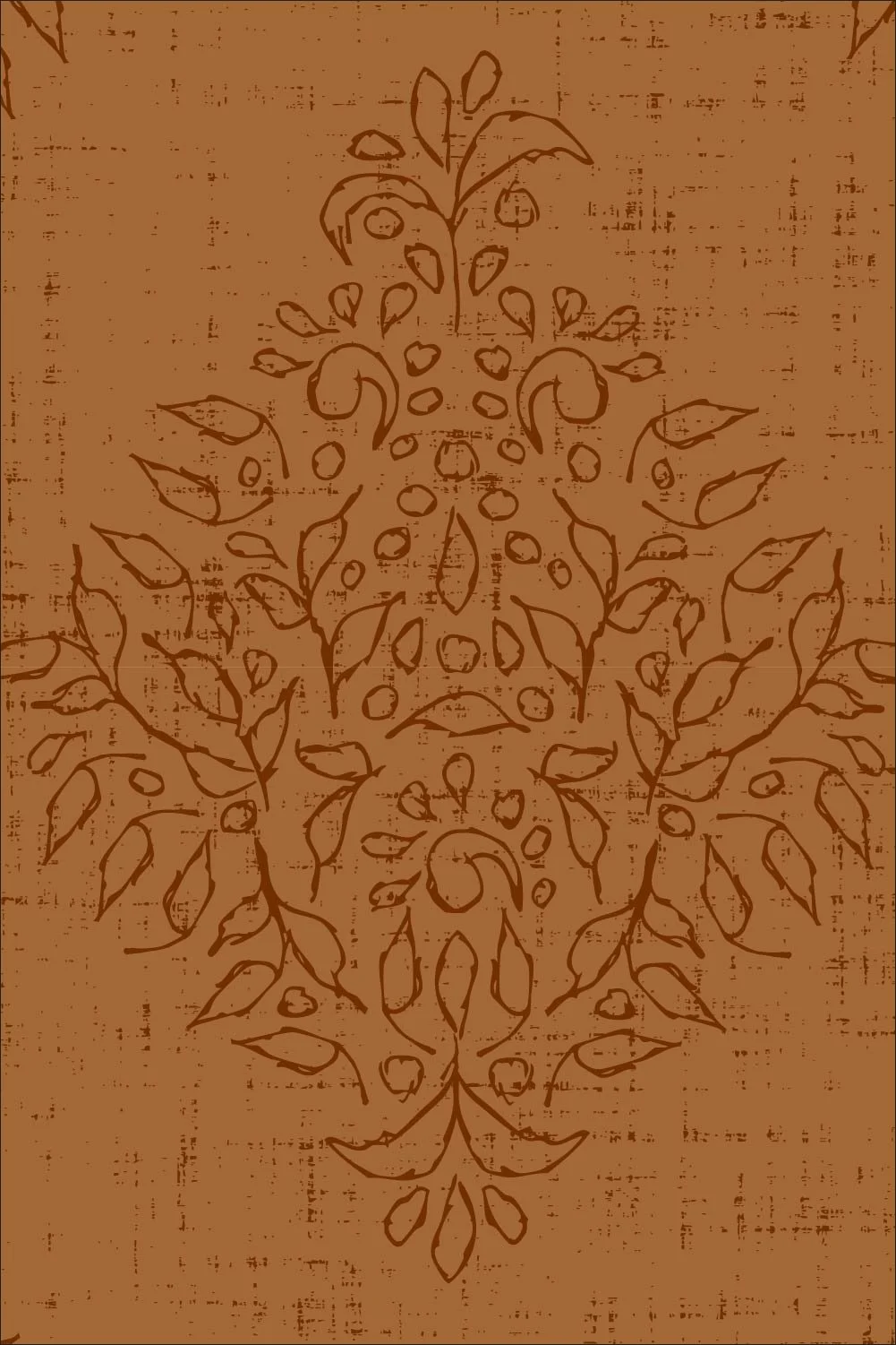 Brown Folk Damask pattern on a warm copper background from the Grove Vine collection.