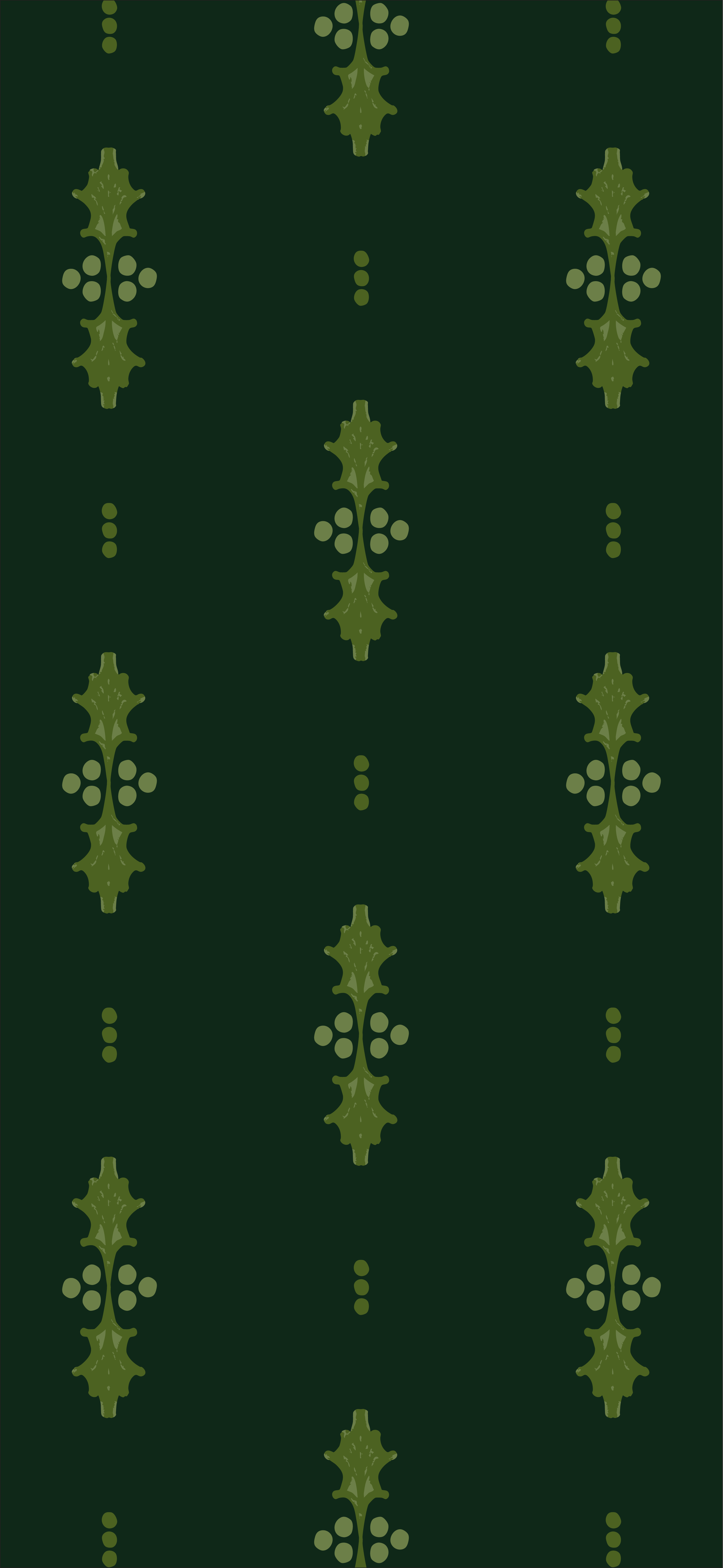 Green floral patterned cell phone wallpaper with repeated stylized floral motifs and dots.