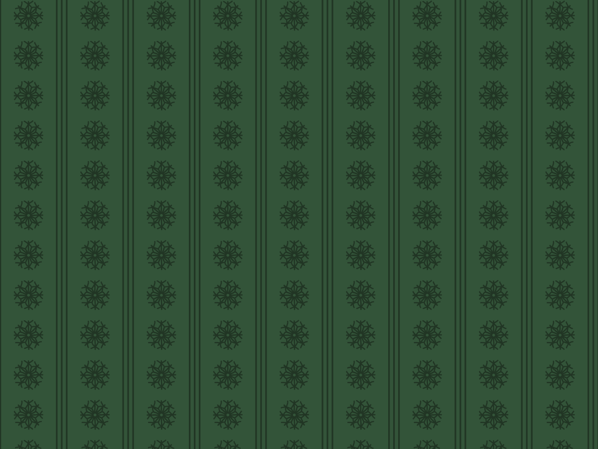 Dark green tonal vertical stripes with rows of small hand-drawn straw ornament motifs.