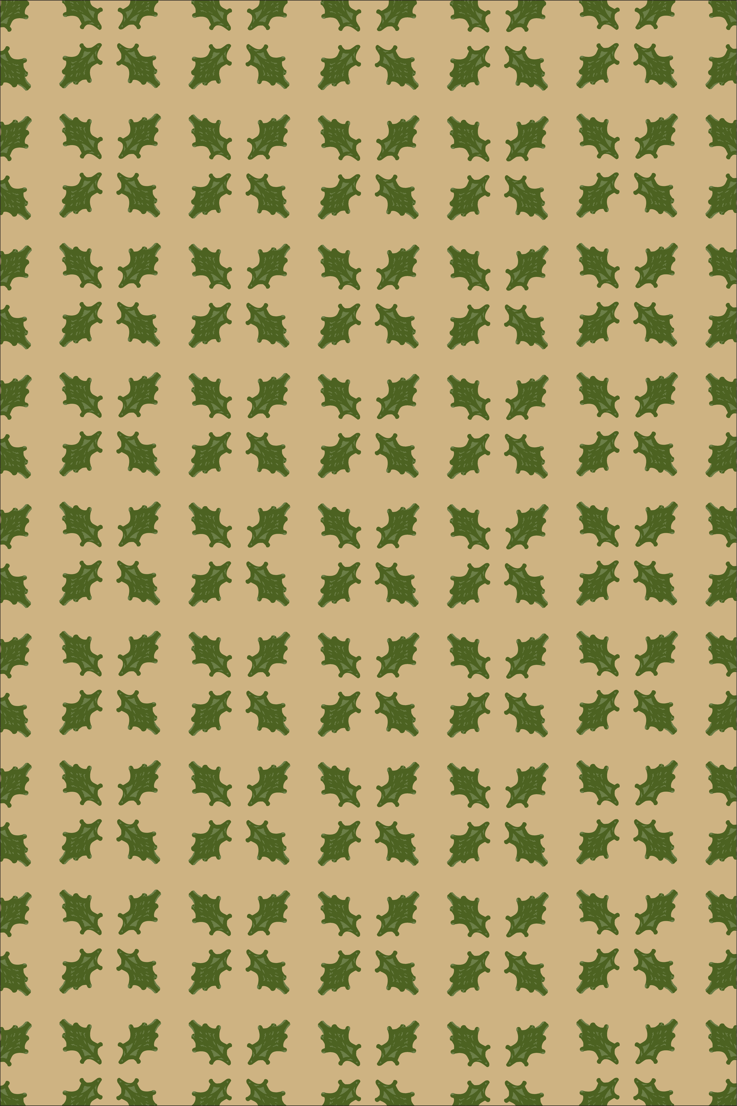 Quatrefoil pattern formed by clustered green leaves on a warm wheat-toned background, blending geometric structure with botanical detail