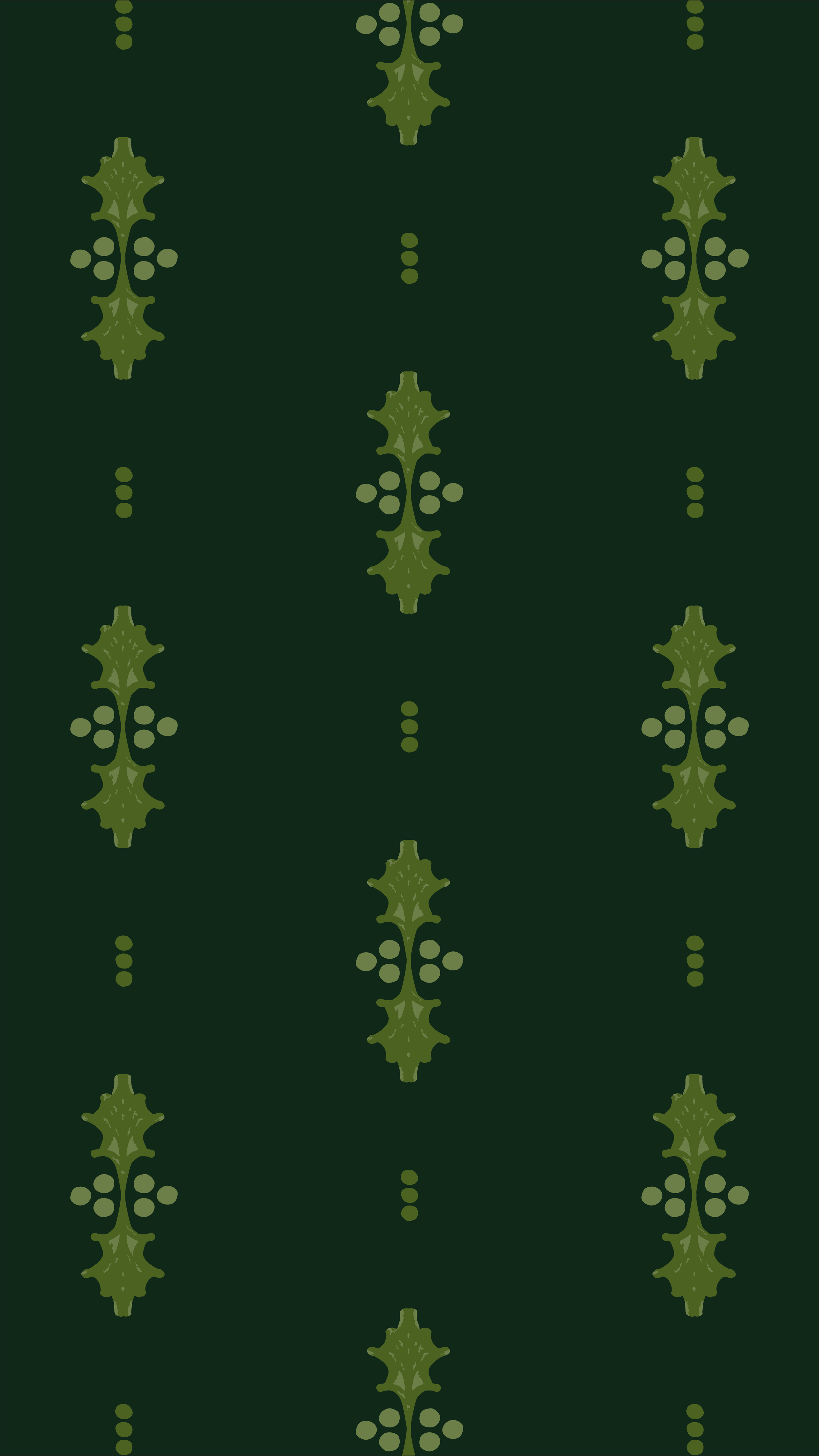 Holly Stripe pattern featuring vertical rows of stylized holly leaves and berry clusters in olive green on a deep evergreen background.