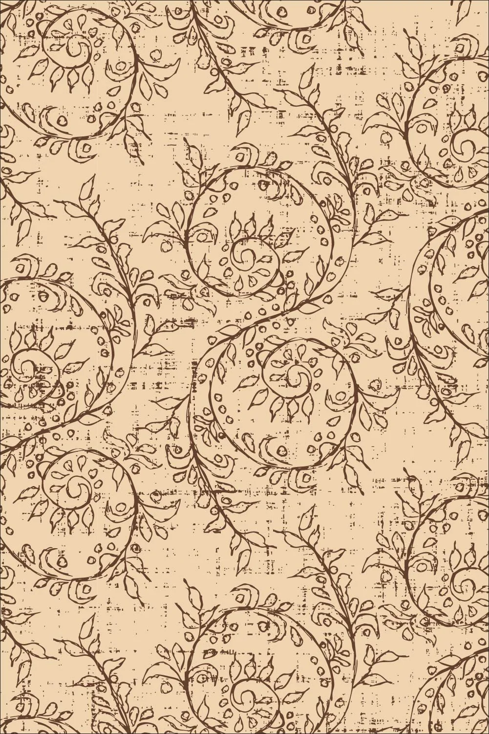Tobacco brown Grove Vine pattern on a warm leather tan background.