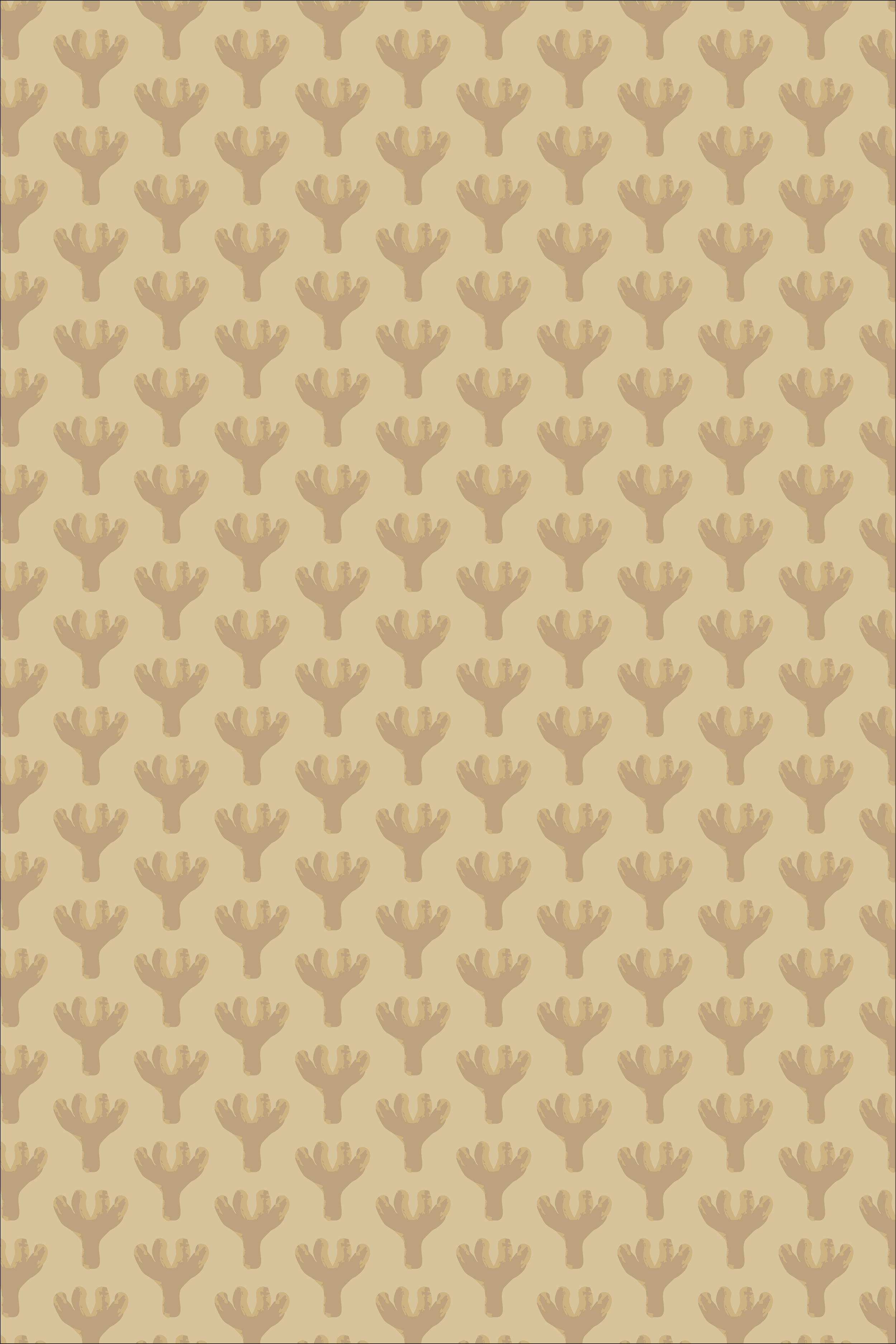 Tiny scale botanical sprig pattern with scattered leaf motifs on a warm wheat background, inspired by simple stamped textile designs