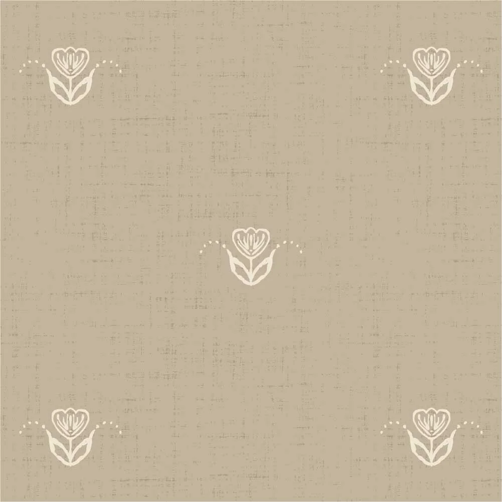 Scandi Tulip pattern with widely spaced ivory tulips on a tan background with a linen-like texture.