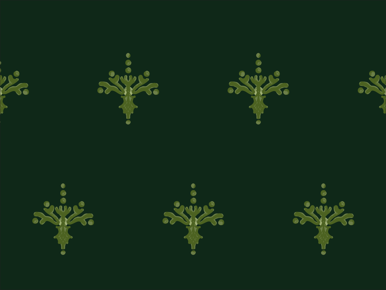 Symmetric pattern of greenery sprig motifs on an evergreen background.