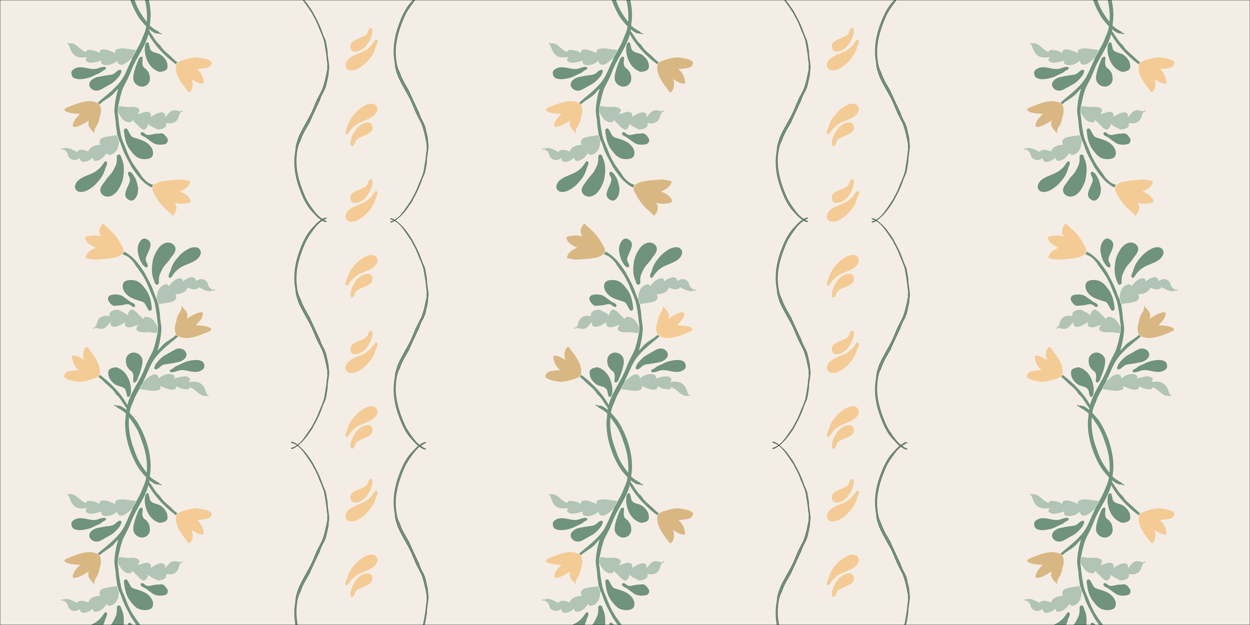 Young Princess Ivory Gold floral stripe design by Raspberry Tapestry, featuring soft hand-drawn vines and blossoms in pale gold on ivory — part of the Backgrounds & Basics collection.